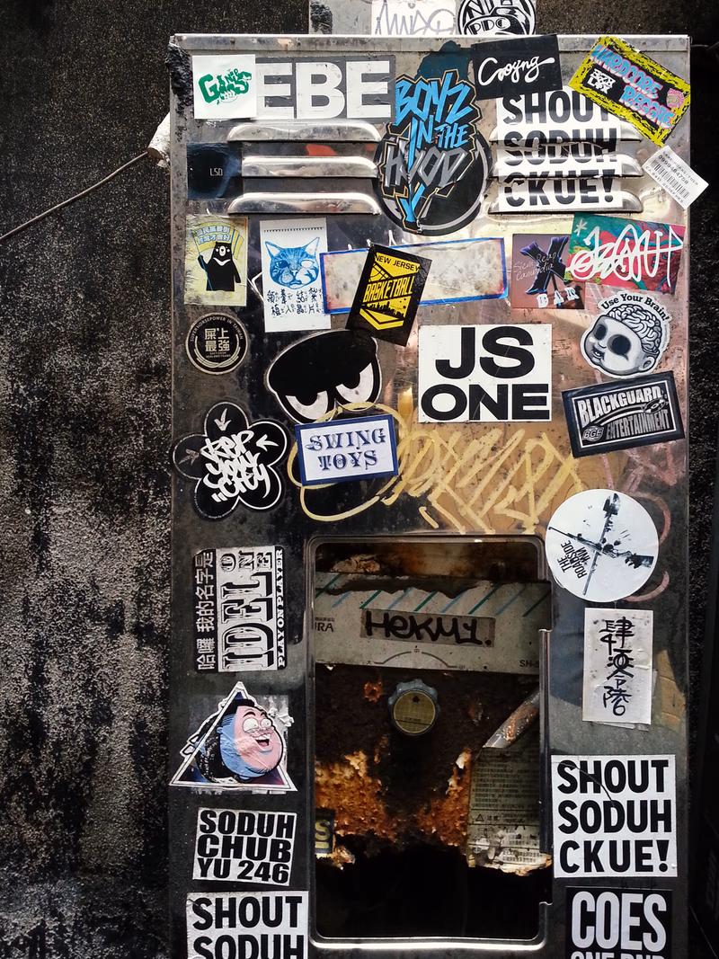 Various stickers with text and images